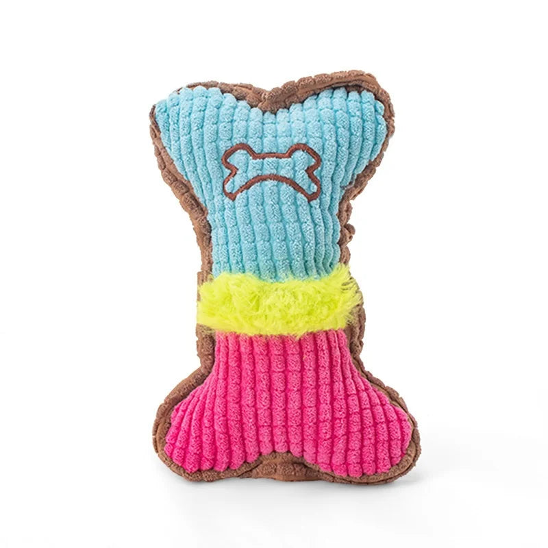 Small Medium Breed Plush Squeaky Bone Chew Toy for Puppy Aggressive Chewer Pet Playing Teeth Cleaning Dog Toy